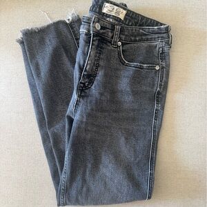 Free People Crvy 28 Stretch Denim Cropped Raw Hem High Waist Straight